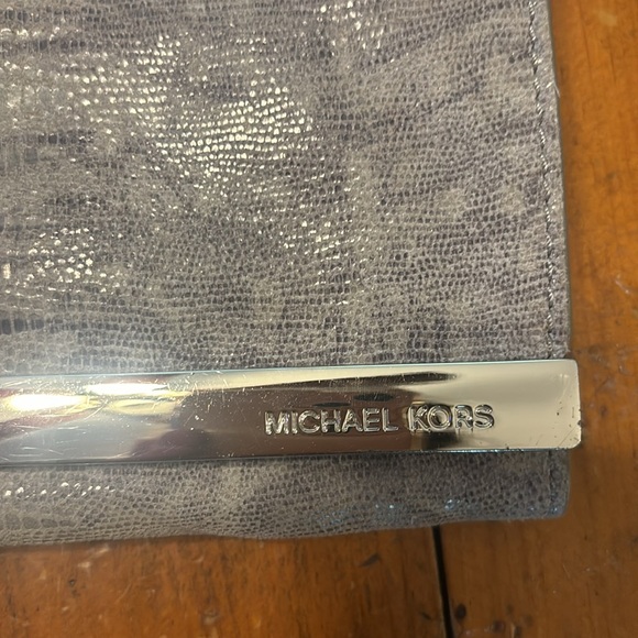 Michael Kors Metallic Leather Croc Clutch Handbag - Picture 2 of 8